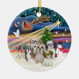Xmas Magic - Shih Tzus (FEM) Julgransprydnad Keramik