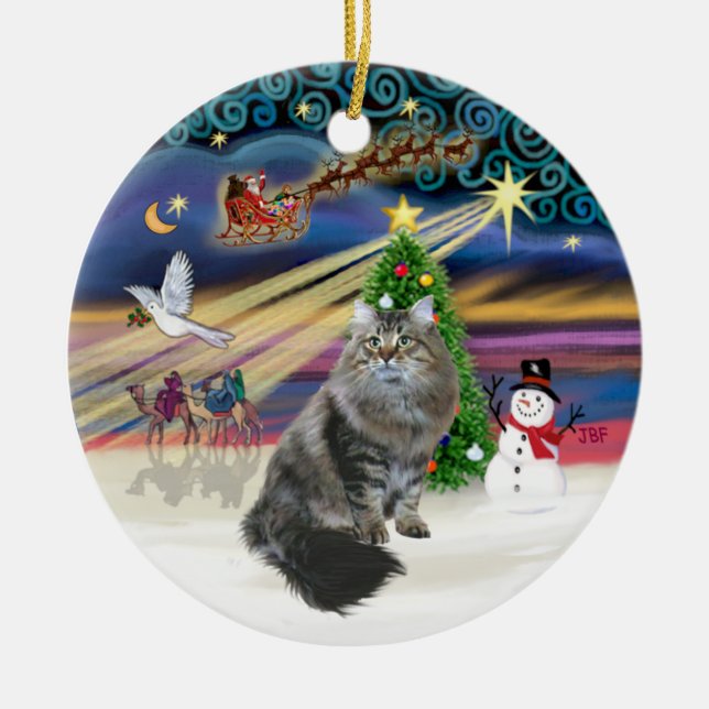 Xmas Magic - Sibirisk Katt Julgransprydnad Keramik (Framsidan)