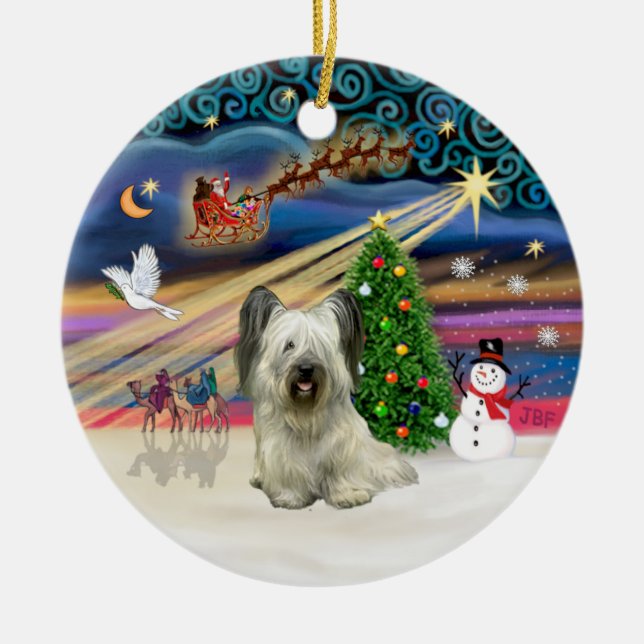 Xmas Magic - Skye Terrier (ljust) Julgransprydnad Keramik (Framsidan)