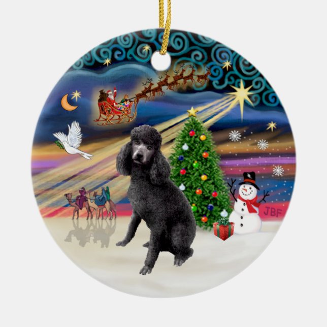 Xmas Magic - Standard svart Poodle Julgransprydnad Keramik (Framsidan)