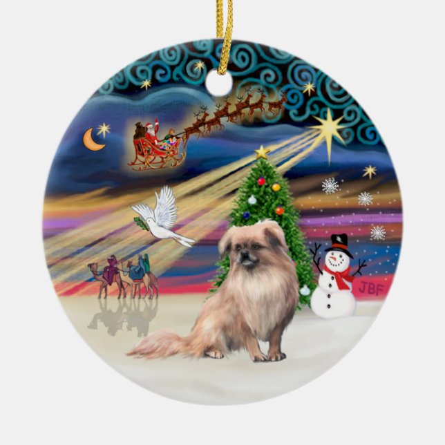 Xmas Magic - Tibetansk Spaniel (fawn) Julgransprydnad Keramik (Framsidan)