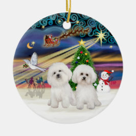 Xmas Magic - Två Bichon Frise Julgransprydnad Keramik
