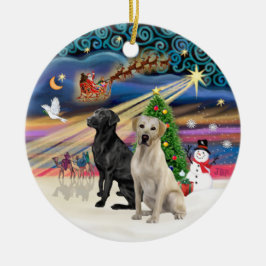 Xmas Magic - Två Labradorer (Svart + Gul) Julgransprydnad Keramik