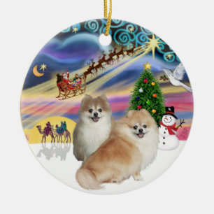 Xmas Magic - Två Pomeranians (WS+fawn) Julgransprydnad Keramik