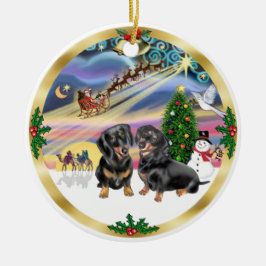 Xmas Magic - Två svarta Dachshundar Julgransprydnad Keramik