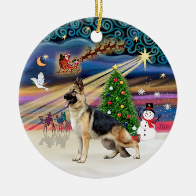 Xmas Magic - tysk schäferhund 13 Julgransprydnad Keramik (Framsidan)