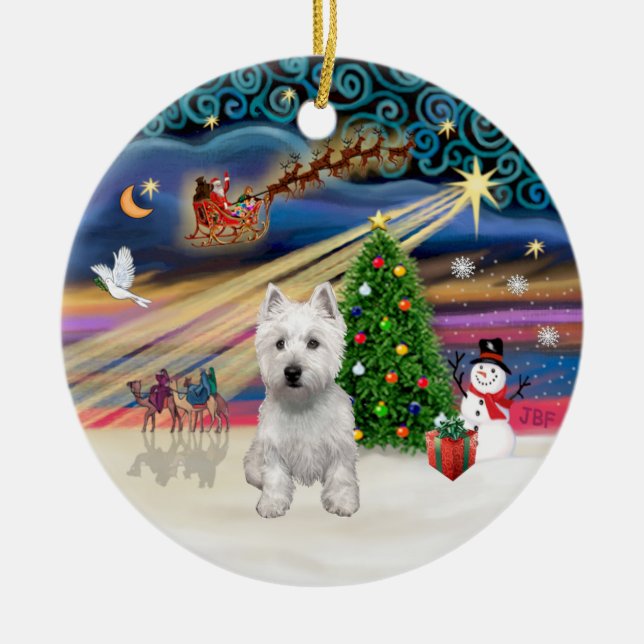 Xmas Magic - Westie (P) Julgransprydnad Keramik (Framsidan)