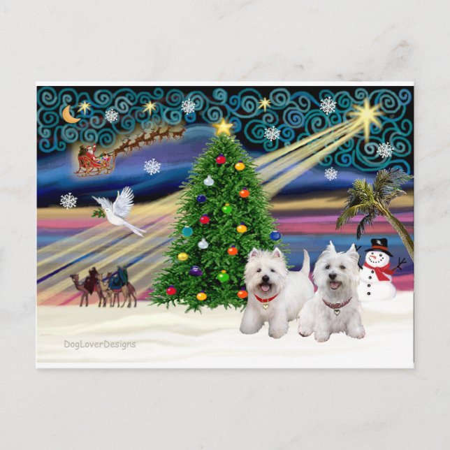 XMAS MAGIC-WestiePAIR5och8 Helg Vykort (Framsida)