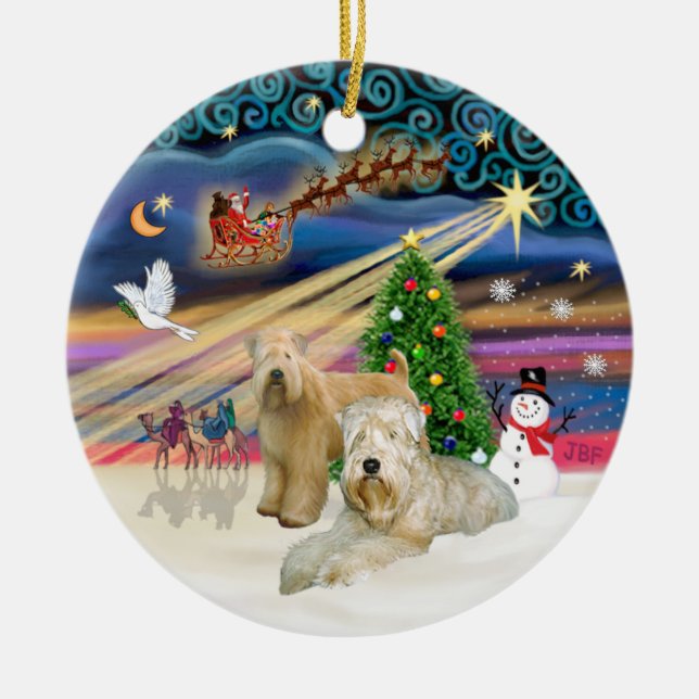 Xmas Magic - Wheaten Terriers (TVA) Julgransprydnad Keramik (Framsidan)