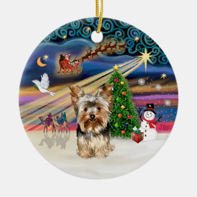 Xmas Magic - Yorkshire Terrier 17 Julgransprydnad Keramik (Framsidan)