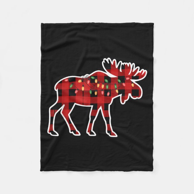 Xmas Moose Red And Black Buffalo Plaid Christmas L Fleecefilt (Framsidan)