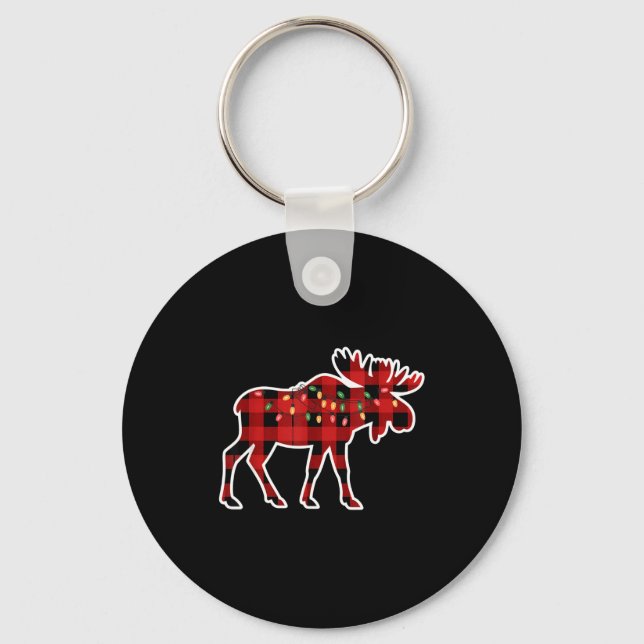 Xmas Moose Red And Black Buffalo Plaid Christmas L Nyckelring (Framsida)