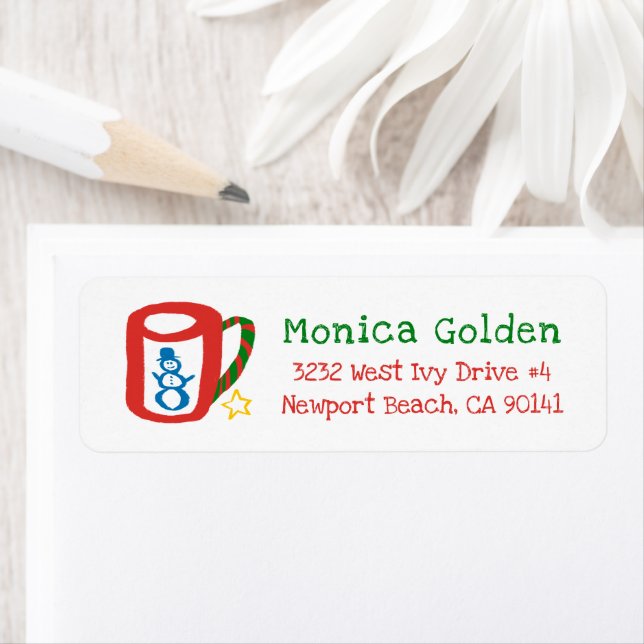 Xmas Mug Doodle CHRISTMAS Holiday Return Address Returadress Etikett (Insitu)