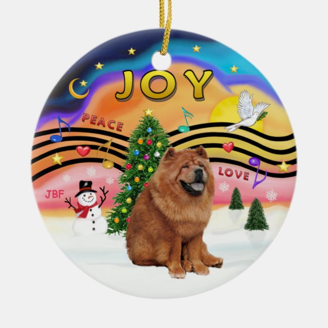 Xmas Music 2 - Chow Chow (röd) Julgransprydnad Keramik (Framsidan)