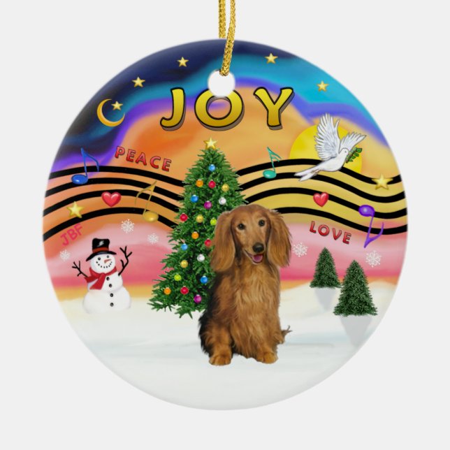 Xmas Music 2 - Dachshund (lg H, sable) Julgransprydnad Keramik (Framsidan)