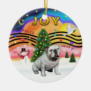 Xmas Music 2 - Engelsk Bulldog (vit) Julgransprydnad Keramik
