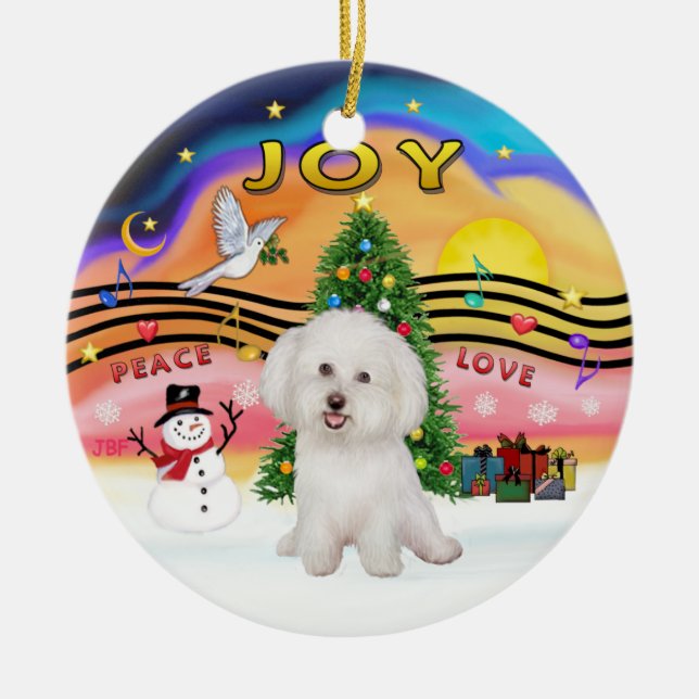 Xmas Music 2P - Bichon Frise 7 Julgransprydnad Keramik (Framsidan)