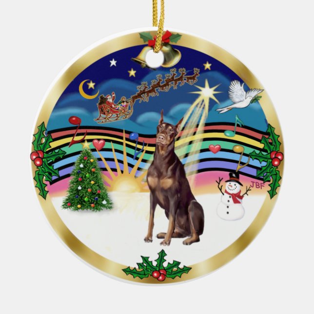 Xmas Music 3 - Röd Doberman Julgransprydnad Keramik (Framsidan)