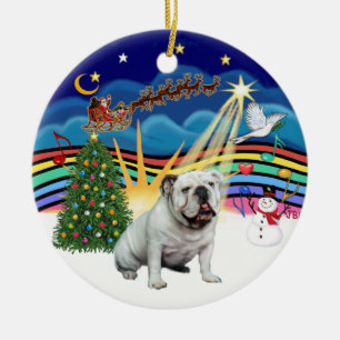 Xmas Music #3 - Vit engelsk bulldog Julgransprydnad Keramik