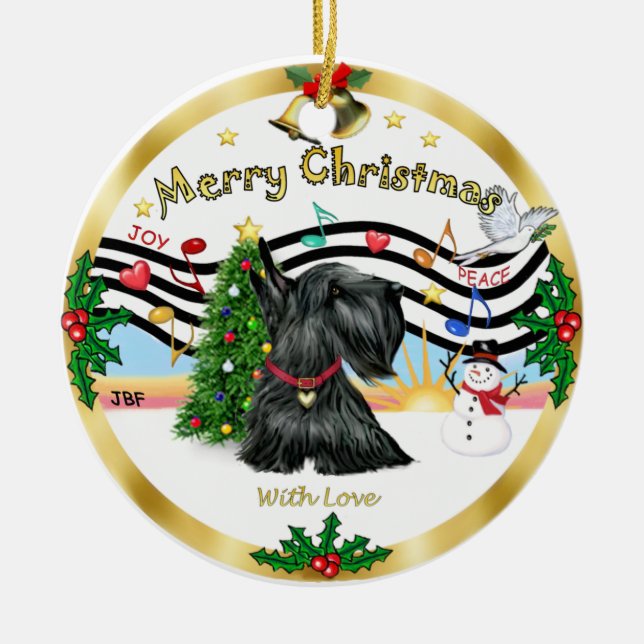Xmas Musik 1 - Skotsk terrier Julgransprydnad Keramik (Framsidan)