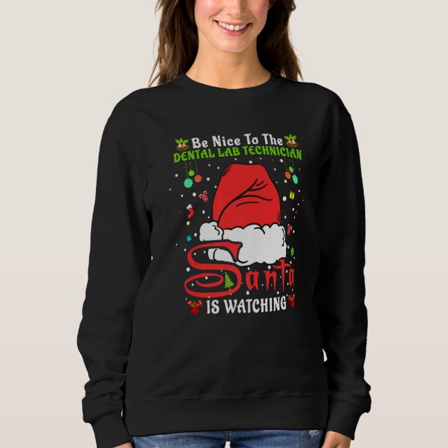 Xmas Pajamas Be Nice To The Dental Lab Technician  T Shirt (Framsida)