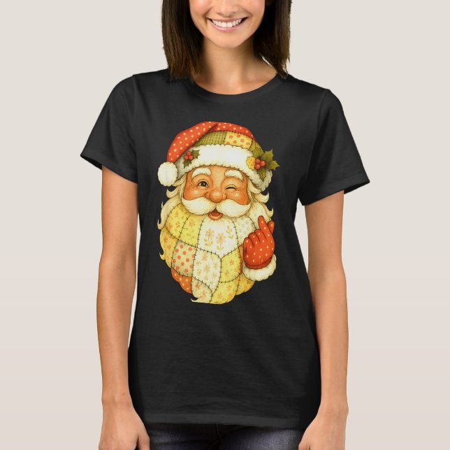 Xmas Patchwork Santa Claus Christmas Funny Mens Wo T Shirt (Framsida)