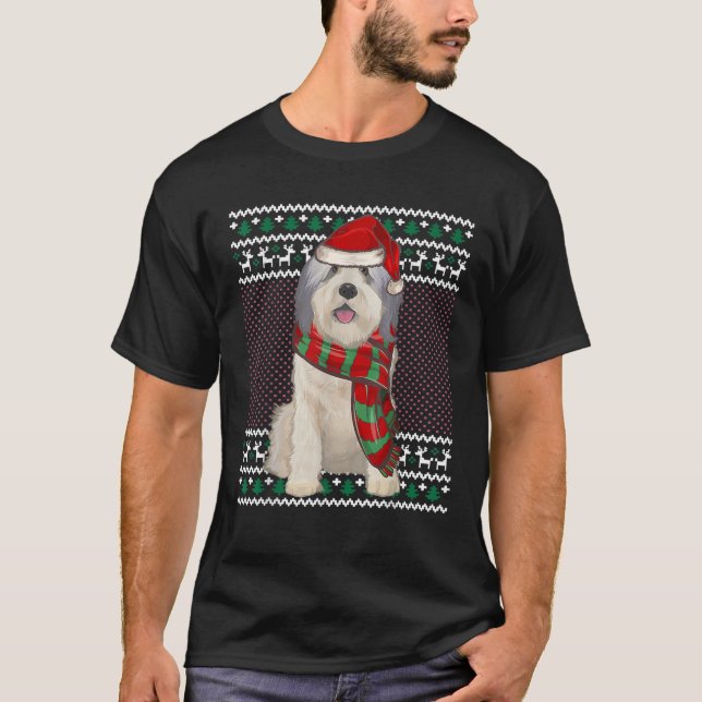 Xmas Polish Lowland Sheepdog Dog Santa Hat Ugly Ch T Shirt (Framsida)
