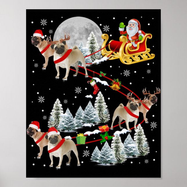 Xmas Pug Sledge Christmas Sledge Santa Dog  Poster (Framsidan)