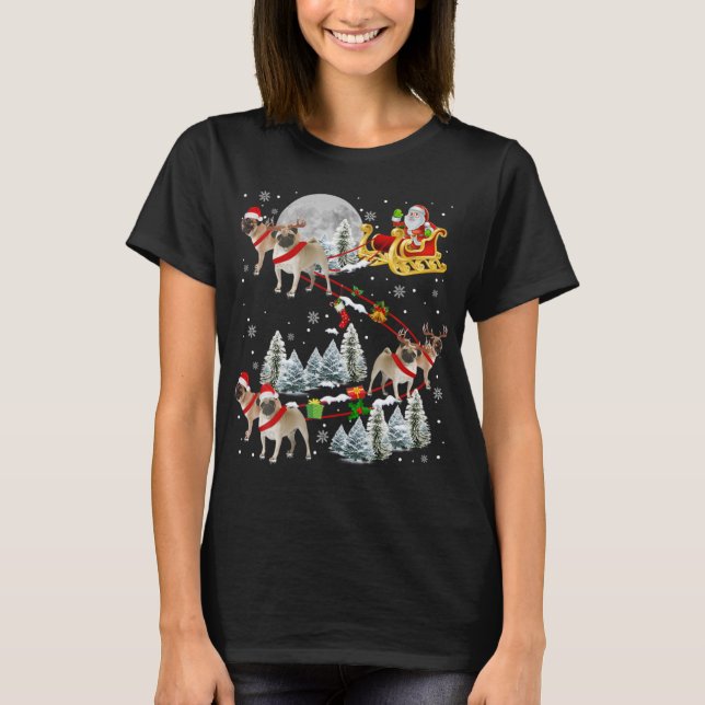 Xmas Pug Sledge Christmas Sledge Santa Dog  T Shirt (Framsida)