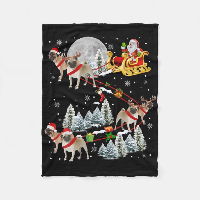 Xmas Pug Sledge Christmas Sledge Santa Dog T Shirt Fleecefilt (Framsidan)