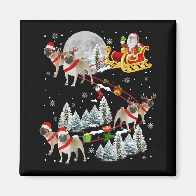 Xmas Pug Sledge Christmas Sledge Santa Dog T Shirt Magnet (Framsidan)