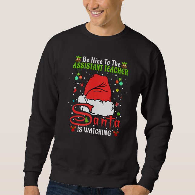 Xmas Pyjamas Var Snäll Mot Lärarassistenten Chri Lång Ärmad Tröja (Framsida)
