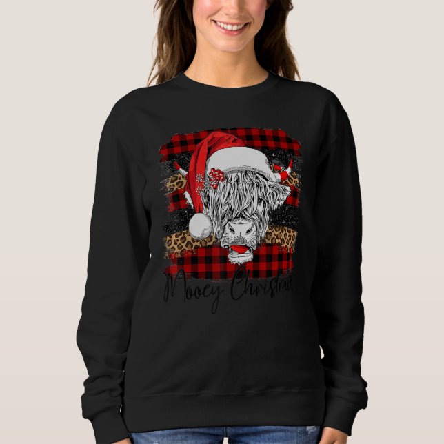 Xmas Red Buffalo Plaid Cow Santa Claus Hat Mooey C T Shirt (Framsida)