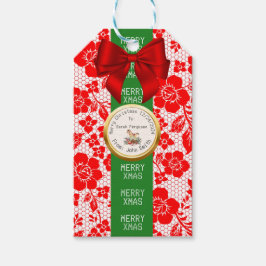 XMAS Red LACE Editable Christmas Gift Bag  Presentetikett