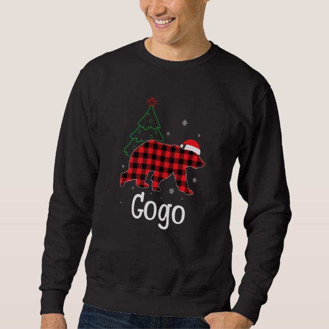 Xmas Red Plaid Gogo Bear Ugly Christmas Sweater Lång Ärmad Tröja (Framsida)