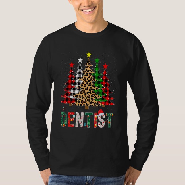 Xmas Santa Dentist Leopard Plaid Print Christmas T T Shirt (Framsida)