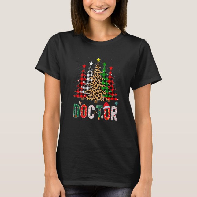 Xmas Santa Doctor Leopard Plaid Print Christmas Tr T Shirt (Framsida)