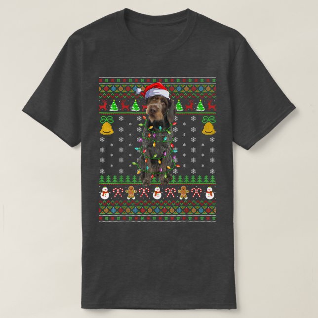 Xmas Santa Hat German Wirehaired Pointer Dog Ugly  T Shirt (Design framsida)