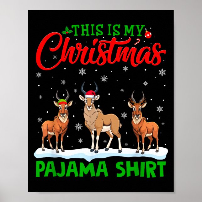 Xmas Santa Hat Reindeer Antelope Christmas Pajama  Poster (Framsidan)