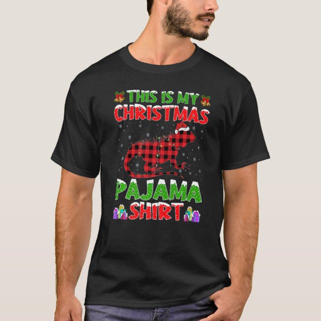 Xmas Santa Hat This Is My Iguana Christmas Pajama T Shirt (Framsida)
