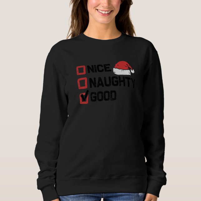 Xmas Santa Nice Naughty Good Christmas List T Shirt (Framsida)