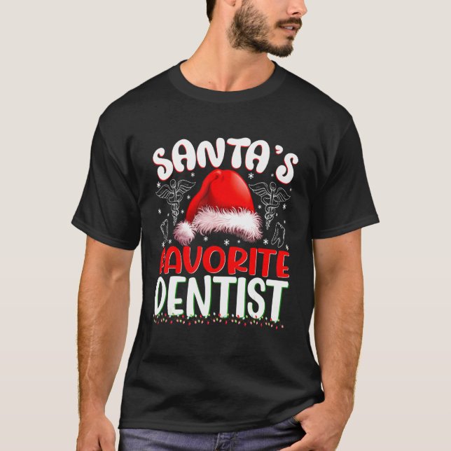 Xmas Santa's Favorite Dentist Christmas T Shirt (Framsida)