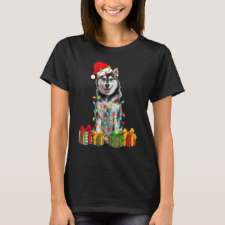 Xmas Siberian Husky Dog Christmas Lights Puppy T Shirt