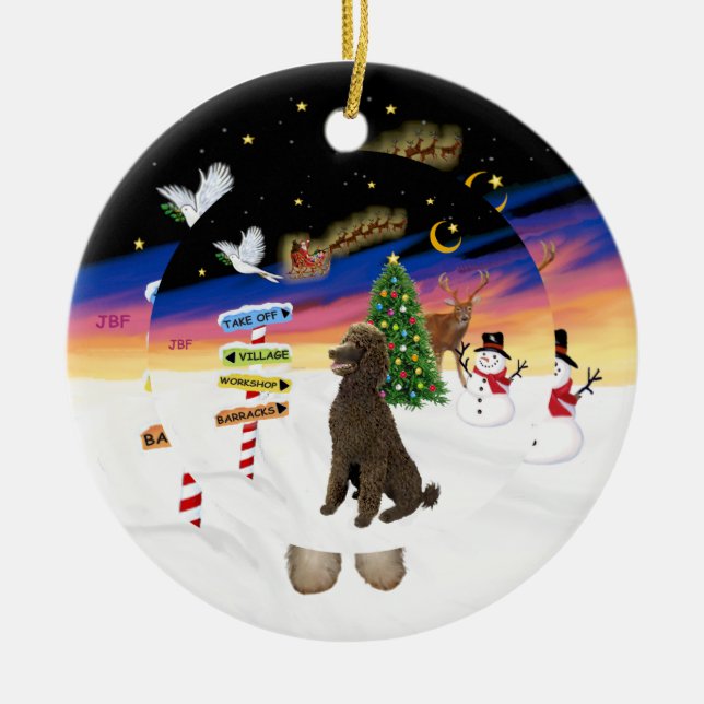Xmas-skyltar - chokladbrun standardpoodle julgransprydnad keramik (Framsidan)