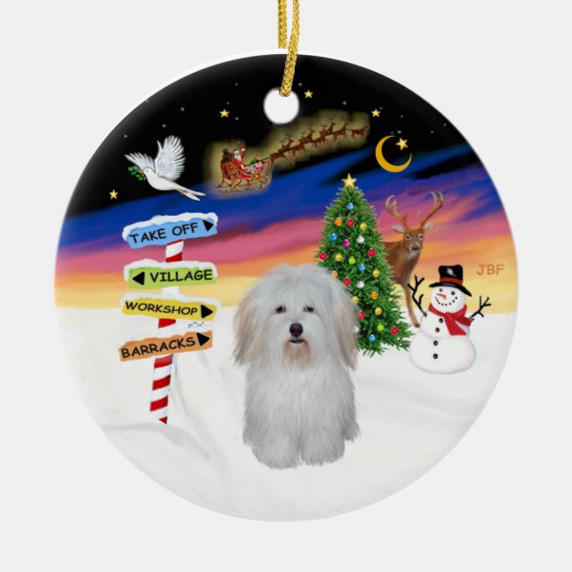 Xmas-skyltar - Coton de Tulear #3 Julgransprydnad Keramik (Framsidan)