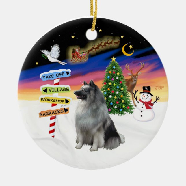 Xmas-skyltar - Keeshond #1 Julgransprydnad Keramik (Framsidan)