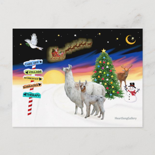 Xmas-skyltar - Mamma Lama och Bebis Helg Vykort (Framsida)