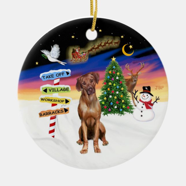 Xmas-skyltar - Rhodesian Ridgeback Julgransprydnad Keramik (Framsidan)