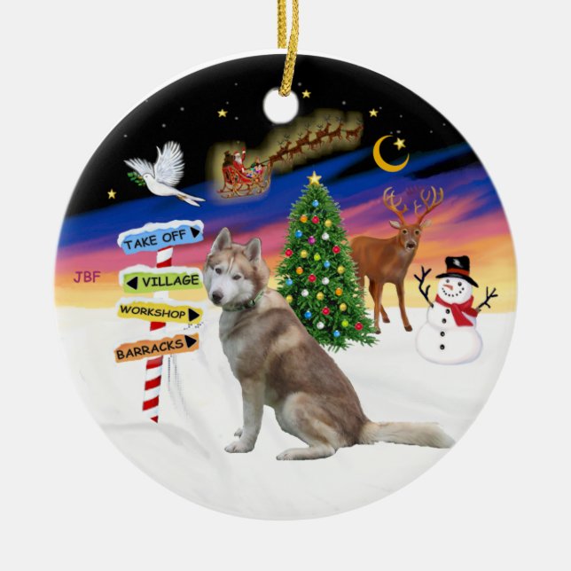 Xmas-skyltar - röd sibirisk husky julgransprydnad keramik (Framsidan)