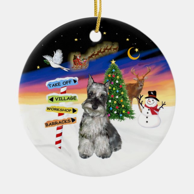 Xmas-skyltar - Schnauzer #4 Julgransprydnad Keramik (Framsidan)